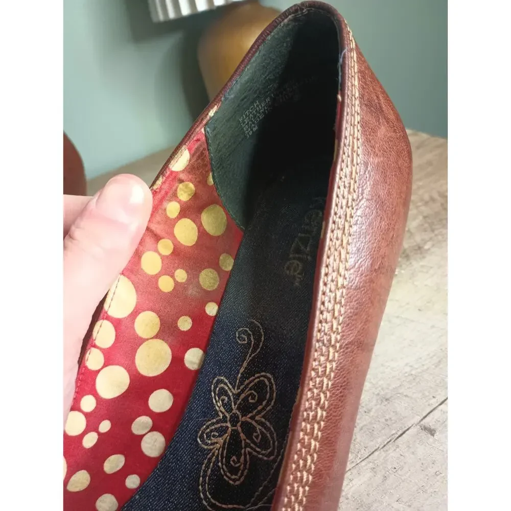 Kenzie Y2K Leather Block Heel Pumps 10 Cognac Twee Classic Retro Old Money